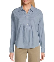 Westbound Petite Size Roll Tab 3/4 Sleeve Point Collar Henley Top
