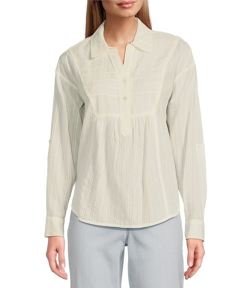 Westbound Petite Size Roll Tab 3/4 Sleeve Point Collar Henley Top