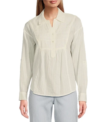 Westbound Petite Size Roll Tab 3/4 Sleeve Point Collar Henley Top