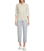 Westbound Petite Size Roll Tab 3/4 Sleeve Point Collar Henley Top