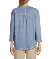 Westbound Petite Size Rolled 3/4 Sleeve Faux Henley Top