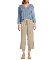 Westbound Petite Size Rolled 3/4 Sleeve Faux Henley Top