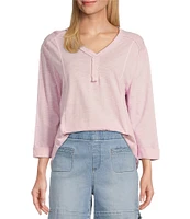Westbound Petite Size Rolled 3/4 Sleeve Faux Henley Top