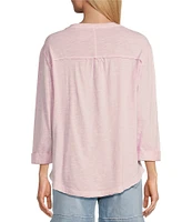 Westbound Petite Size Rolled 3/4 Sleeve Faux Henley Top