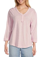 Westbound Petite Size Rolled 3/4 Sleeve Faux Henley Top