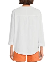 Westbound Petite Size Rolled 3/4 Sleeve Faux Henley Top