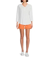 Westbound Petite Size Rolled 3/4 Sleeve Faux Henley Top