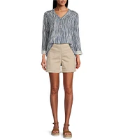 Westbound Petite Size Rolled 3/4 Sleeve Faux Henley Top