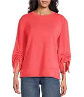 Westbound Petite Size Ruched Sleeve Crew Neck Top