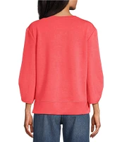 Westbound Petite Size Ruched Sleeve Crew Neck Top