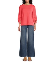 Westbound Petite Size Ruched Sleeve Crew Neck Top