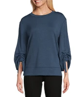 Westbound Petite Size Ruched Sleeve Crew Neck Top