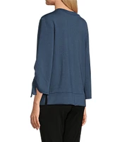 Westbound Petite Size Ruched Sleeve Crew Neck Top