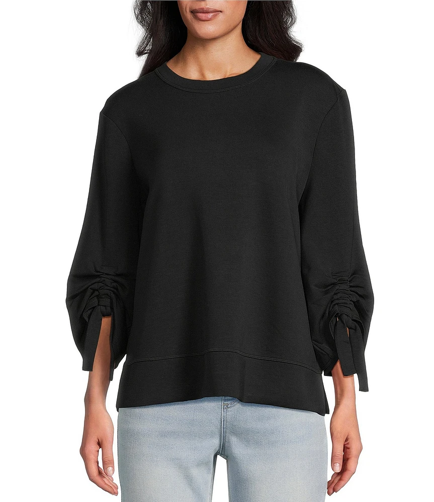 Westbound Petite Size Ruched Sleeve Crew Neck Top
