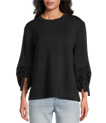 Westbound Petite Size Ruched Sleeve Crew Neck Top