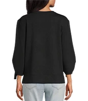 Westbound Petite Size Ruched Sleeve Crew Neck Top