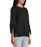 Westbound Petite Size Ruched Sleeve Crew Neck Top