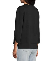 Westbound Petite Size Ruched Sleeve Crew Neck Top
