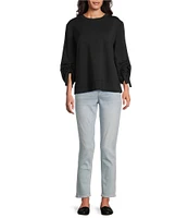 Westbound Petite Size Ruched Sleeve Crew Neck Top