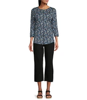 Westbound Petite Size Shadow Garden Floral 3/4 Sleeve Knit Crew Neck Top