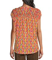 Westbound Petite Size Short Sleeve Chevron Ruched Linen Blend Henley Top