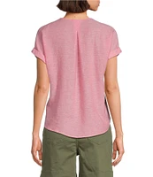 Westbound Petite Size Linen Blend Short Sleeve V-Neck Tie Front Top