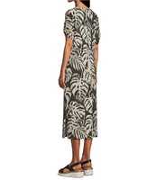 Westbound Petite Size Sketched Palms Short Sleeve V-Neck Shift Dress