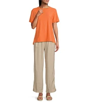 Westbound Petite Size Smocked Waist Mid Rise Wide Leg Linen Pants
