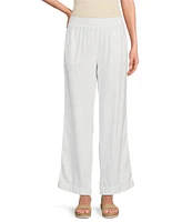 Westbound Petite Size Smocked Waist Mid Rise Wide Leg Linen Pants