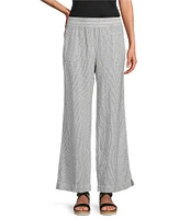 Westbound Petite Size Stripe Print Smocked Waist Mid Rise Wide Leg Linen Pants