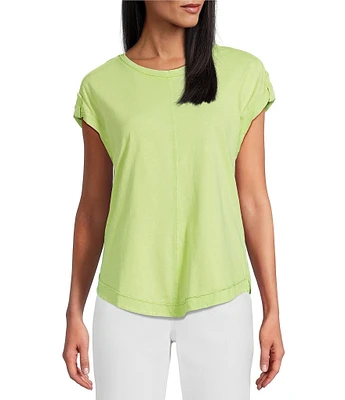 Westbound Petite Size Twist Sleeve Crew Neck Top