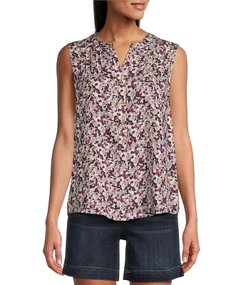 Westbound Plum Dot Print Woven Sleeveless Button Front Blouse