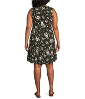 Westbound Plus Size Olive Floral Double Tassel Tie Front A-Line Tiered Sleeveless Dress