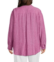 Westbound Plus Size 3/4 Roll-Tab Sleeve Point Collar Y-Neck Button Front Shirt