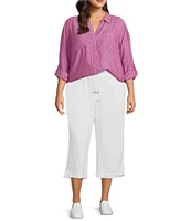 Westbound Plus Size 3/4 Roll-Tab Sleeve Point Collar Y-Neck Button Front Shirt