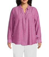 Westbound Plus Size 3/4 Roll-Tab Sleeve Point Collar Y-Neck Button Front Shirt