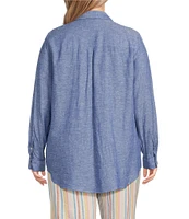 Westbound Plus Size 3/4 Roll-Tab Sleeve Point Collar Y-Neck Button Front Shirt