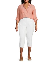 Westbound Plus Size 3/4 Roll-Tab Sleeve Point Collar Y-Neck Button Front Shirt