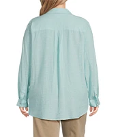 Westbound Plus Size 3/4 Roll-Tab Sleeve Point Collar Y-Neck Button Front Shirt