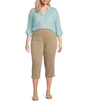 Westbound Plus Size 3/4 Roll-Tab Sleeve Point Collar Y-Neck Button Front Shirt