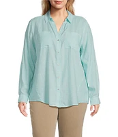 Westbound Plus Size 3/4 Roll-Tab Sleeve Point Collar Y-Neck Button Front Shirt