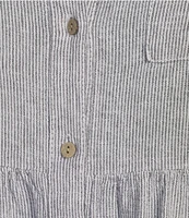 Westbound Plus Size Linen Blend Stripe 3/4 Rolled Sleeve Y-Neck Button Front Maxi Shirt Dress