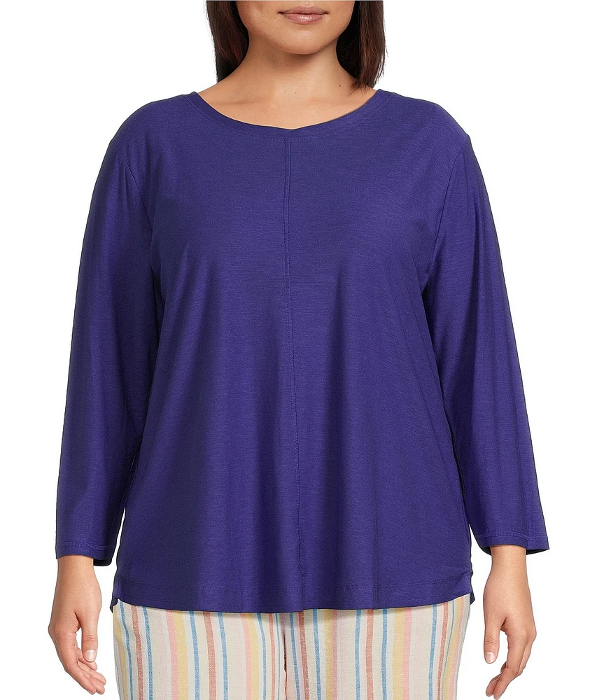 Westbound Plus Size 3/4 Sleeve Knit Crew Neck Top