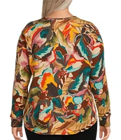 Westbound Plus Size Autumnal Leaves Round Neck Long Sleeve Knit Tee Shirt