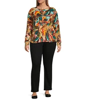 Westbound Plus Size Autumnal Leaves Round Neck Long Sleeve Knit Tee Shirt