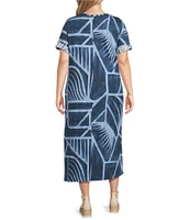 Westbound Plus Size Blue Geo Tex Short Sleeve V-Neck Dress