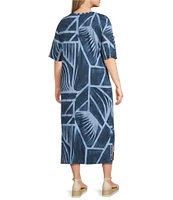 Westbound Plus Size Blue Geo Tex Short Sleeve V-Neck Dress
