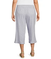 Westbound Plus Size Blue White Stripe Crop Linen Blend Pants