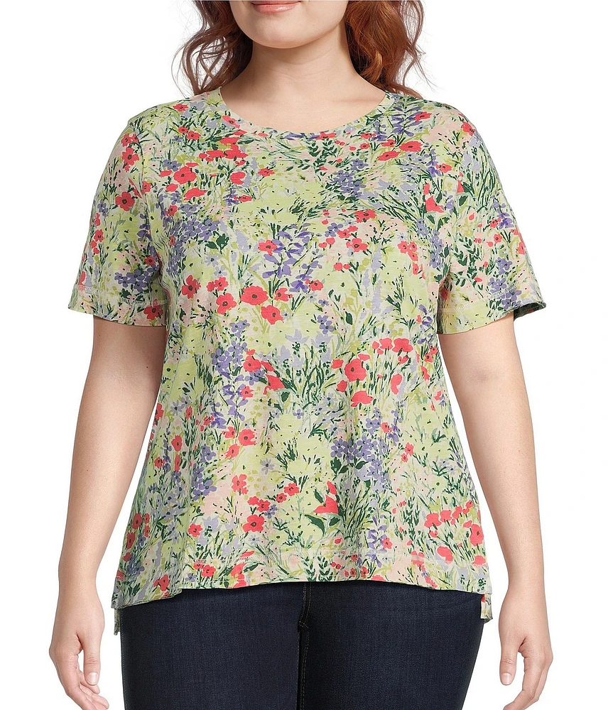 Westbound Plus Size Botanical Garden Short Sleeve Crew Neck Top