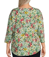Westbound Plus Size Bundle Floral 3/4 Sleeve Knit Crew Neck Top